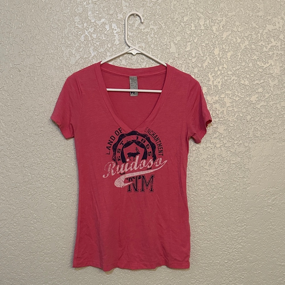 Women's Pink Graphic V-Neck T-Shirt